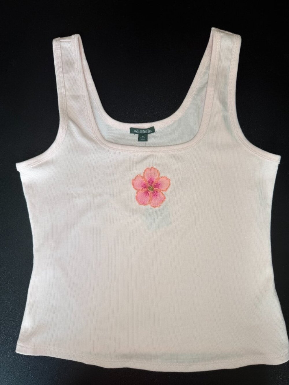 Wild Fable Pink Ribbed Tank Top with Beaded Flower - Picture 2 of 5
